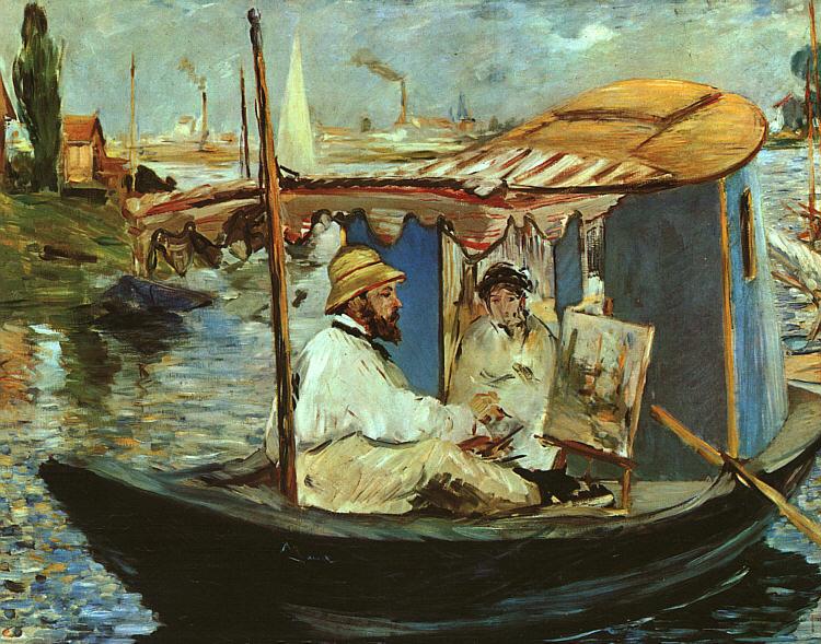 Edouard Manet Claude Monet Working on his Boat in Argenteuil oil painting picture